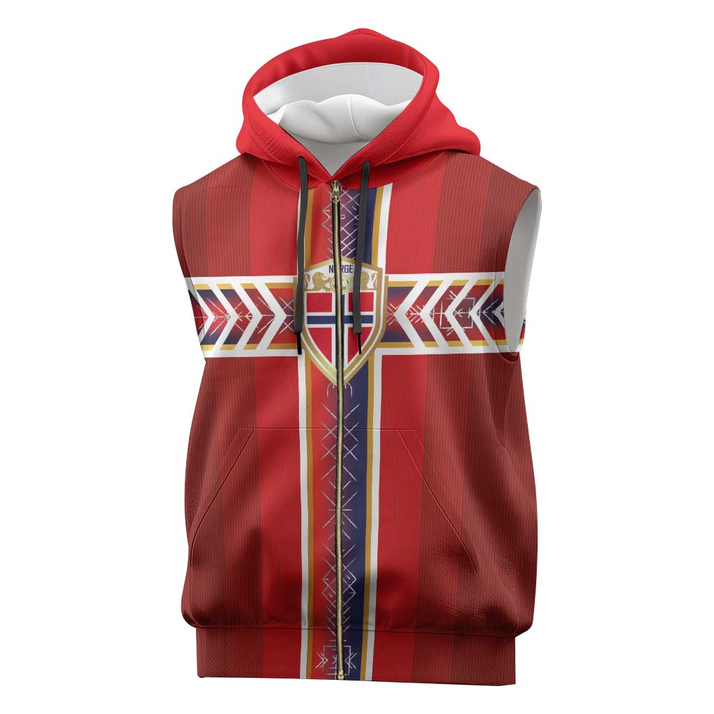 Custom Norway National Football Sleeveless Zip Hoodie Vikings Heritage Sporty Style - Wonder Print Shop