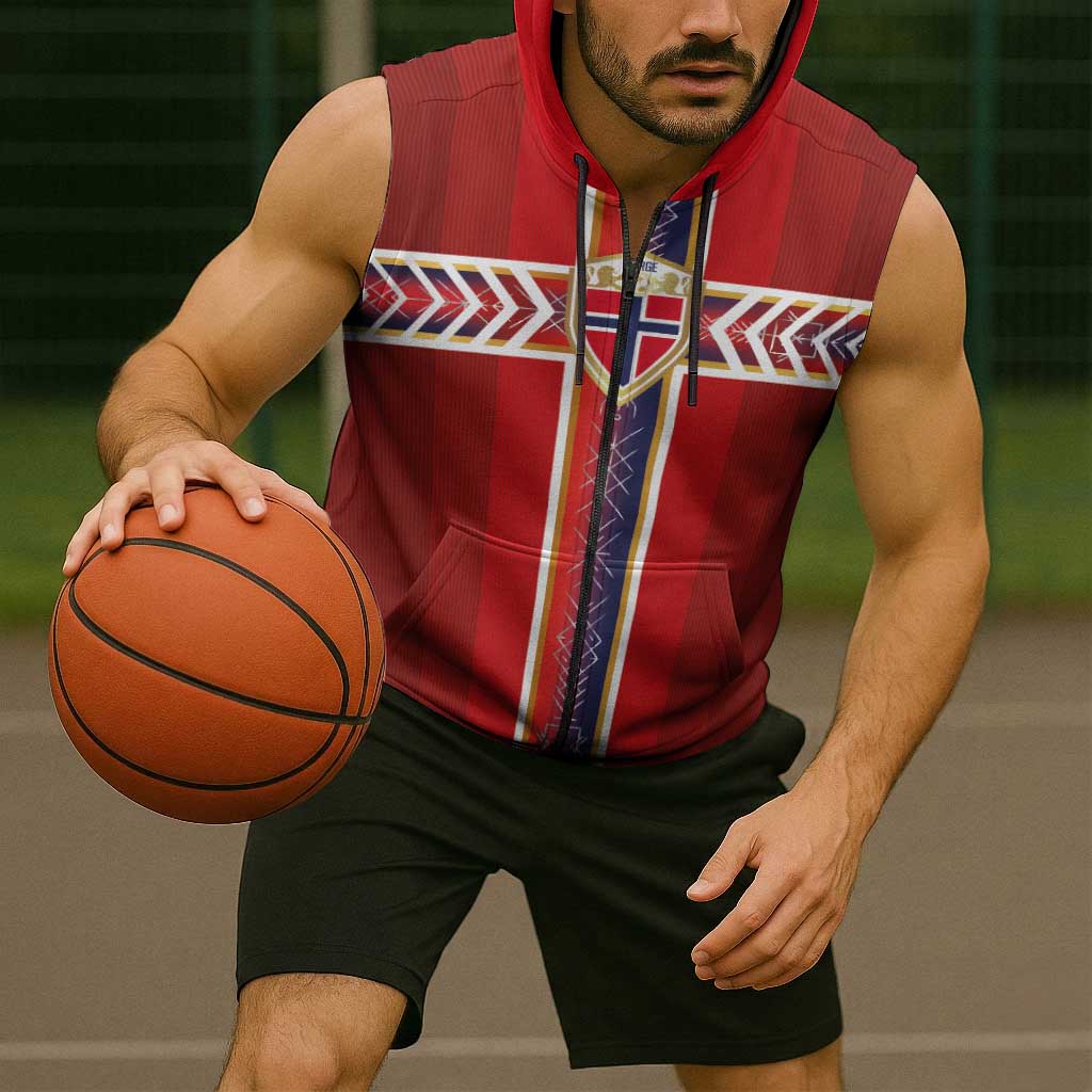 Custom Norway National Football Sleeveless Zip Hoodie Vikings Heritage Sporty Style - Wonder Print Shop