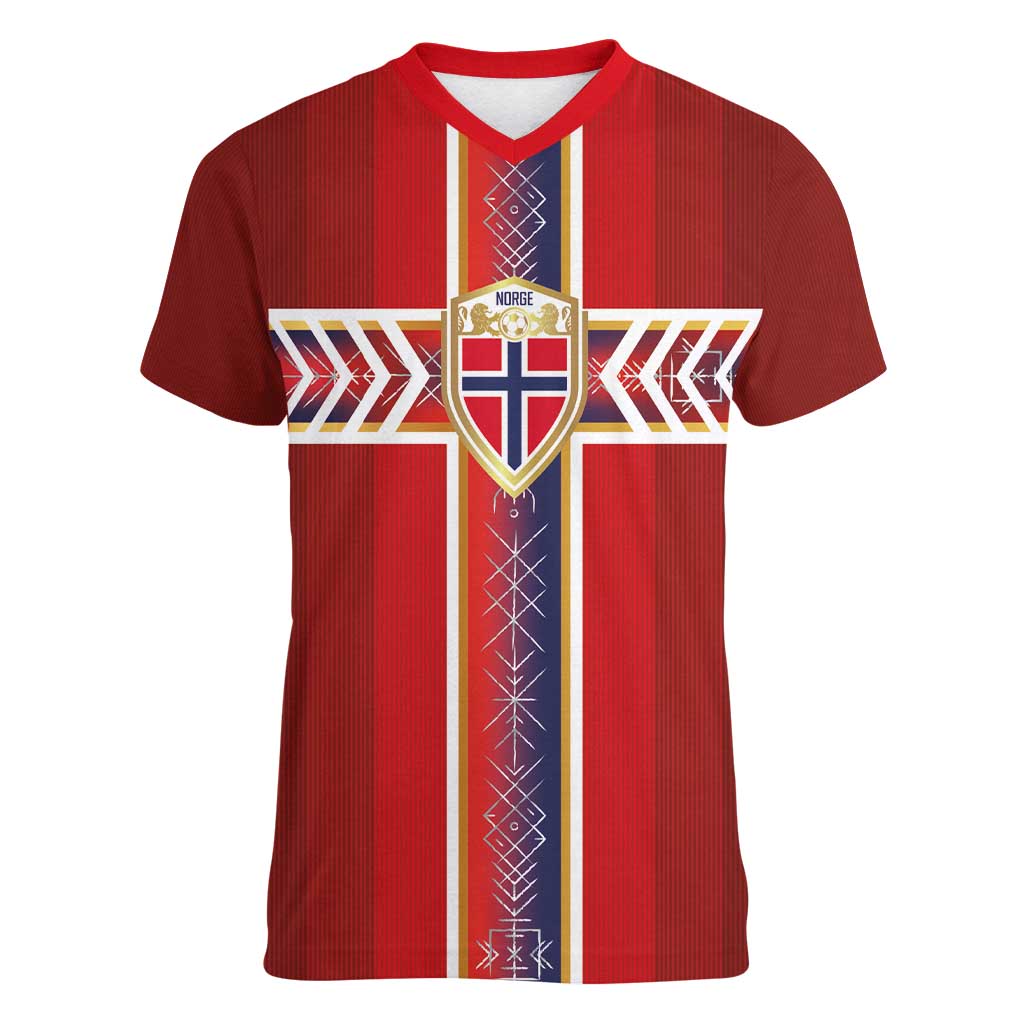 Custom Norway National Football Women V-Neck T-Shirt Vikings Heritage Sporty Style - Wonder Print Shop