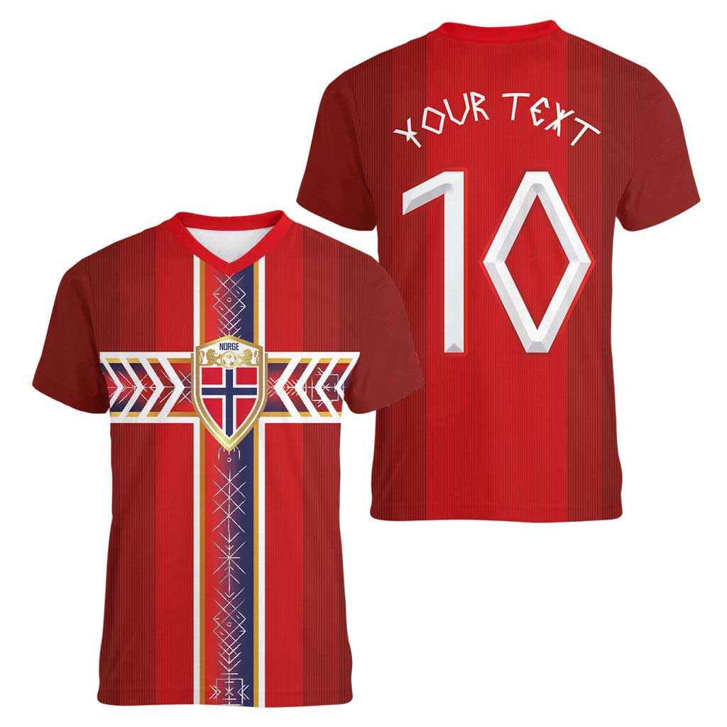 Custom Norway National Football Women V-Neck T-Shirt Vikings Heritage Sporty Style - Wonder Print Shop