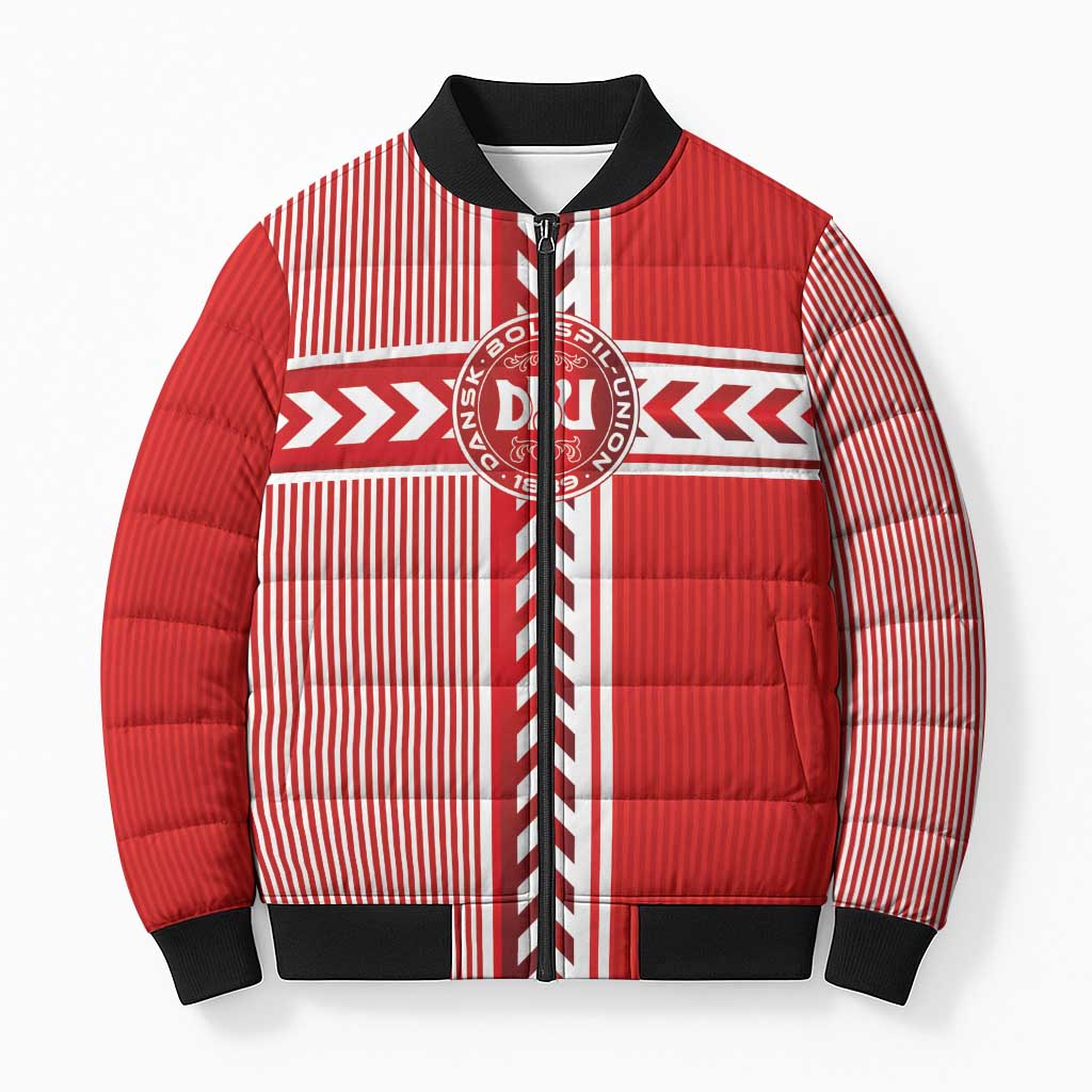 Custom Denmark National Football Bomber Puffer Jacket The Red and Whites Sporty Style - Wonder Print Shop