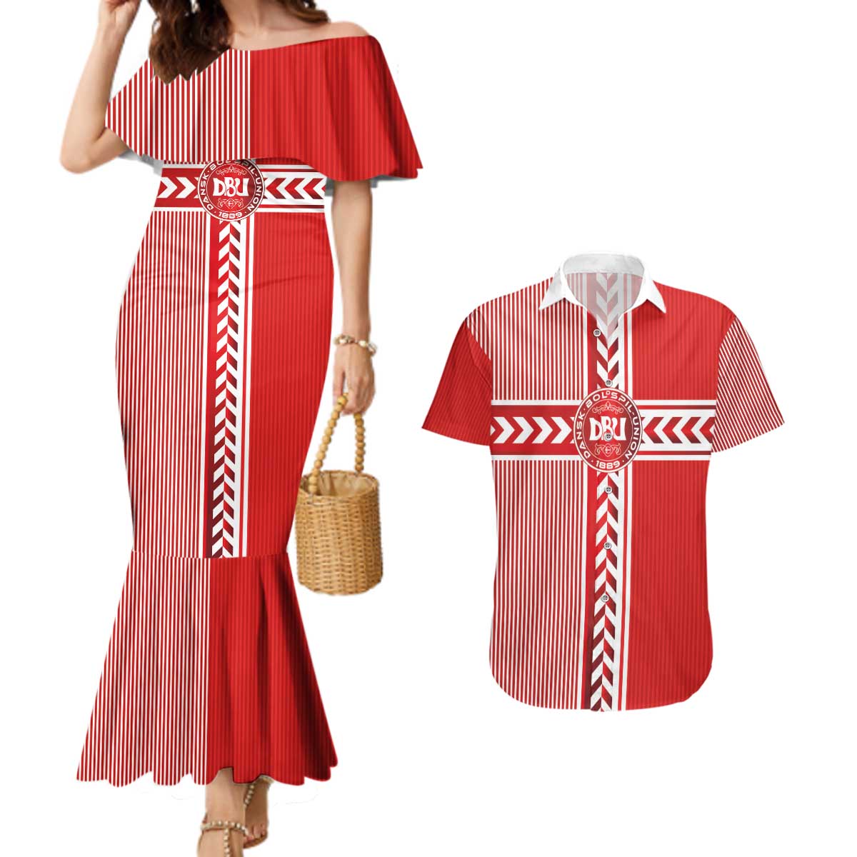 Custom Denmark National Football Couples Matching Mermaid Dress and Hawaiian Shirt The Red and Whites Sporty Style - Wonder Print Shop
