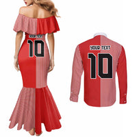 Custom Denmark National Football Couples Matching Mermaid Dress and Long Sleeve Button Shirt The Red and Whites Sporty Style - Wonder Print Shop