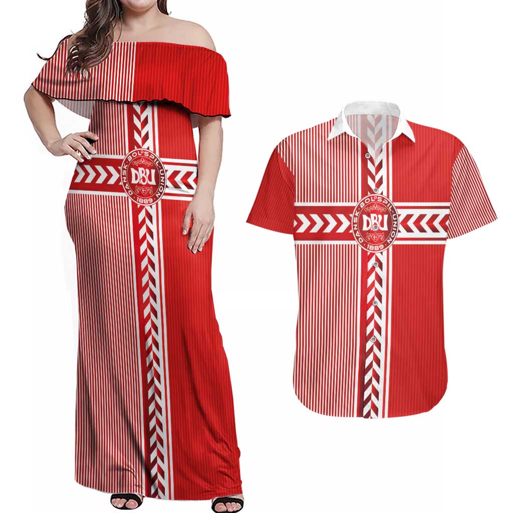 Custom Denmark National Football Couples Matching Off Shoulder Maxi Dress and Hawaiian Shirt The Red and Whites Sporty Style - Wonder Print Shop
