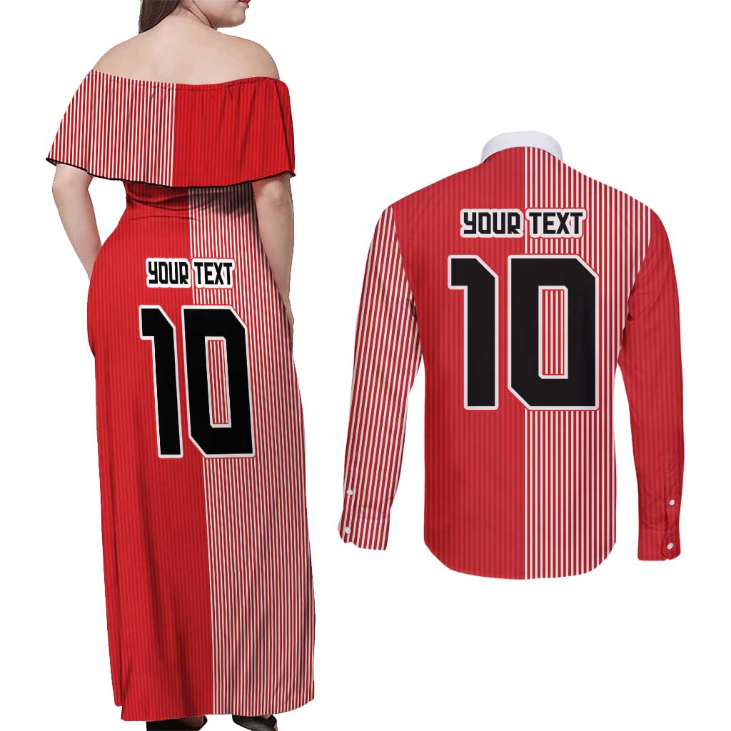 Custom Denmark National Football Couples Matching Off Shoulder Maxi Dress and Long Sleeve Button Shirt The Red and Whites Sporty Style - Wonder Print Shop