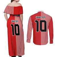 Custom Denmark National Football Couples Matching Off Shoulder Maxi Dress and Long Sleeve Button Shirt The Red and Whites Sporty Style - Wonder Print Shop