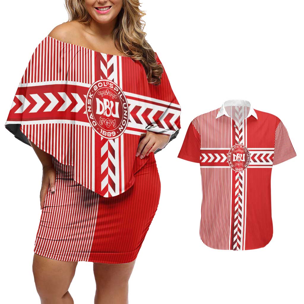 Custom Denmark National Football Couples Matching Off Shoulder Short Dress and Hawaiian Shirt The Red and Whites Sporty Style - Wonder Print Shop