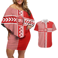 Custom Denmark National Football Couples Matching Off Shoulder Short Dress and Hawaiian Shirt The Red and Whites Sporty Style - Wonder Print Shop