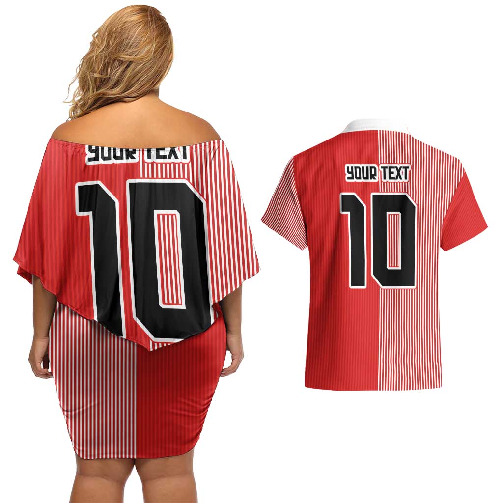 Custom Denmark National Football Couples Matching Off Shoulder Short Dress and Hawaiian Shirt The Red and Whites Sporty Style - Wonder Print Shop