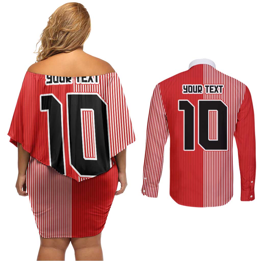 Custom Denmark National Football Couples Matching Off Shoulder Short Dress and Long Sleeve Button Shirt The Red and Whites Sporty Style - Wonder Print Shop