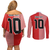 Custom Denmark National Football Couples Matching Off Shoulder Short Dress and Long Sleeve Button Shirt The Red and Whites Sporty Style - Wonder Print Shop