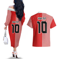 Custom Denmark National Football Couples Matching Off The Shoulder Long Sleeve Dress and Hawaiian Shirt The Red and Whites Sporty Style - Wonder Print Shop