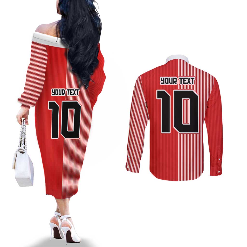 Custom Denmark National Football Couples Matching Off The Shoulder Long Sleeve Dress and Long Sleeve Button Shirt The Red and Whites Sporty Style - Wonder Print Shop