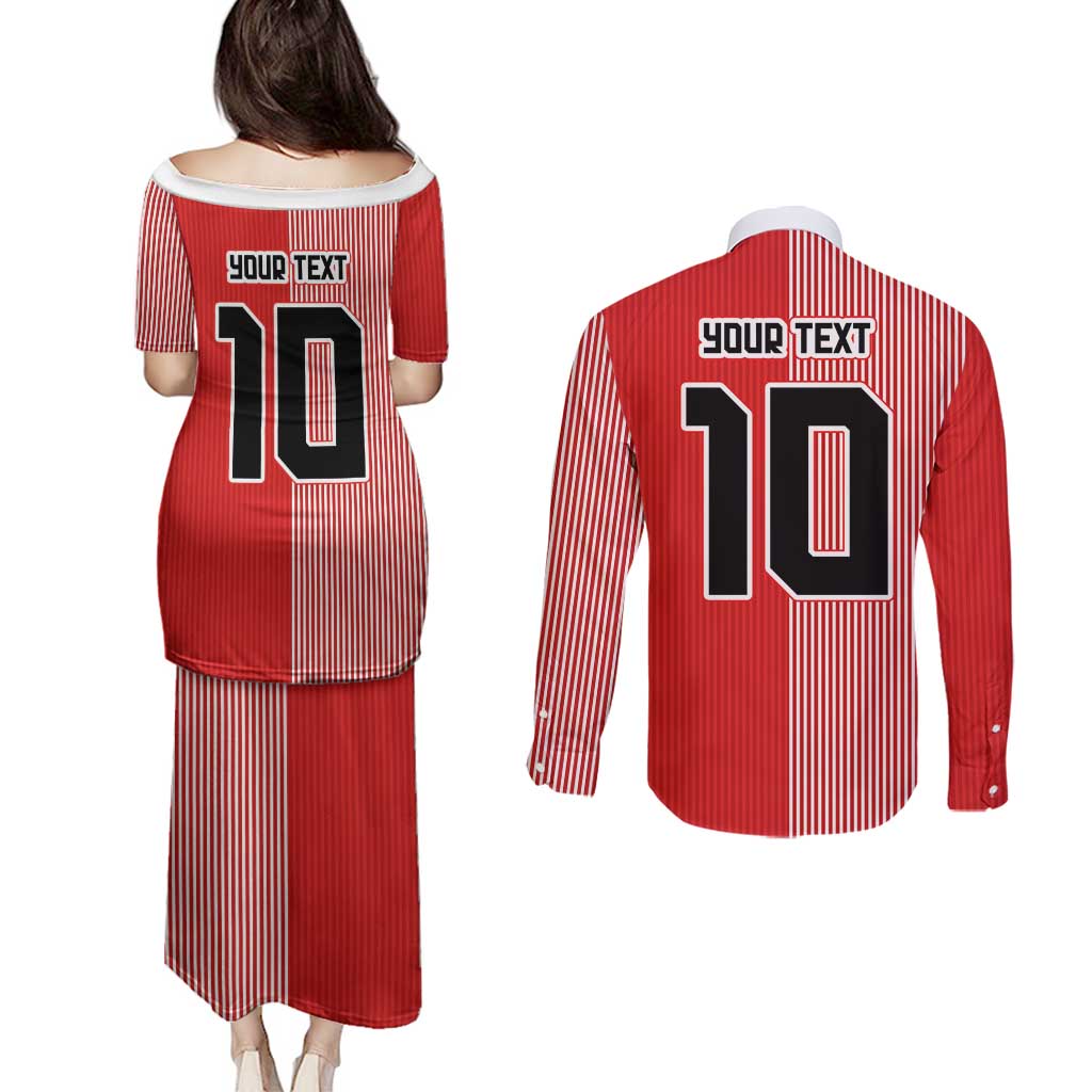 Custom Denmark National Football Couples Matching Puletasi and Long Sleeve Button Shirt The Red and Whites Sporty Style - Wonder Print Shop