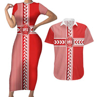 Custom Denmark National Football Couples Matching Short Sleeve Bodycon Dress and Hawaiian Shirt The Red and Whites Sporty Style - Wonder Print Shop