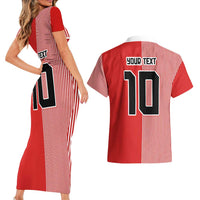 Custom Denmark National Football Couples Matching Short Sleeve Bodycon Dress and Hawaiian Shirt The Red and Whites Sporty Style - Wonder Print Shop