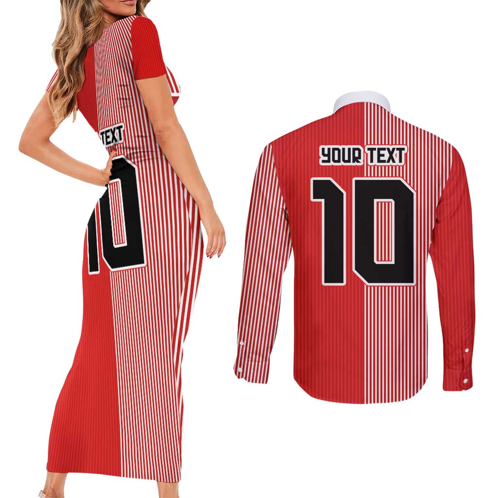 Custom Denmark National Football Couples Matching Short Sleeve Bodycon Dress and Long Sleeve Button Shirt The Red and Whites Sporty Style - Wonder Print Shop