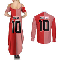 Custom Denmark National Football Couples Matching Summer Maxi Dress and Long Sleeve Button Shirt The Red and Whites Sporty Style - Wonder Print Shop