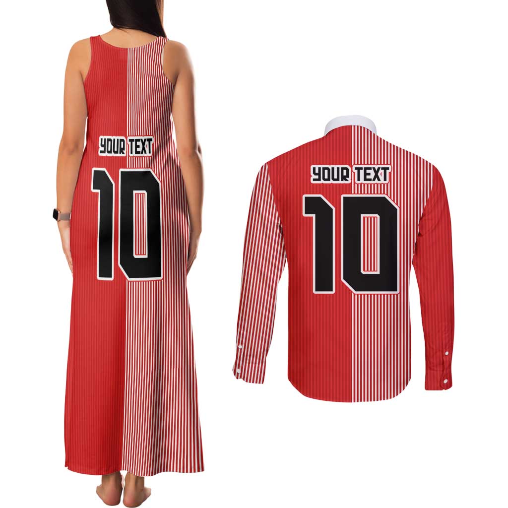 Custom Denmark National Football Couples Matching Tank Maxi Dress and Long Sleeve Button Shirt The Red and Whites Sporty Style - Wonder Print Shop