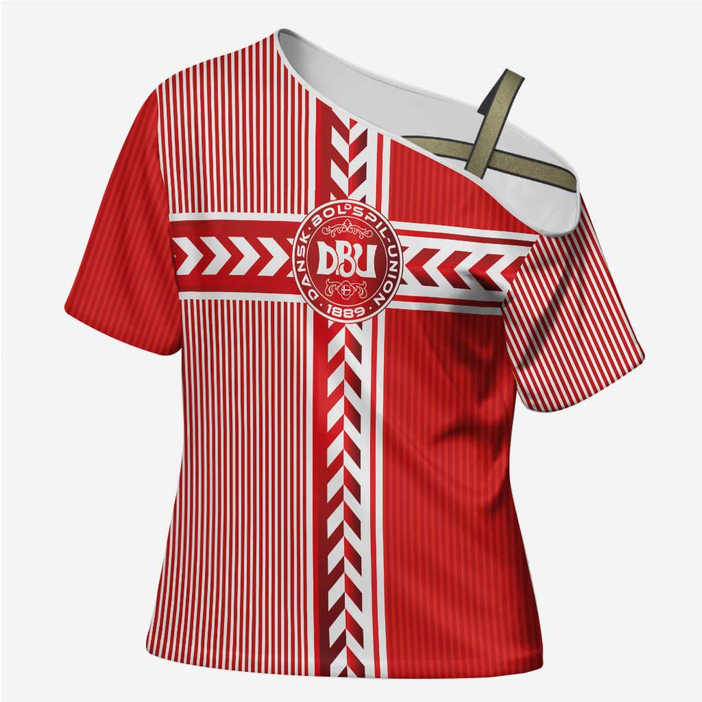 Custom Denmark National Football Cross Shoulder Shirt The Red and Whites Sporty Style - Wonder Print Shop