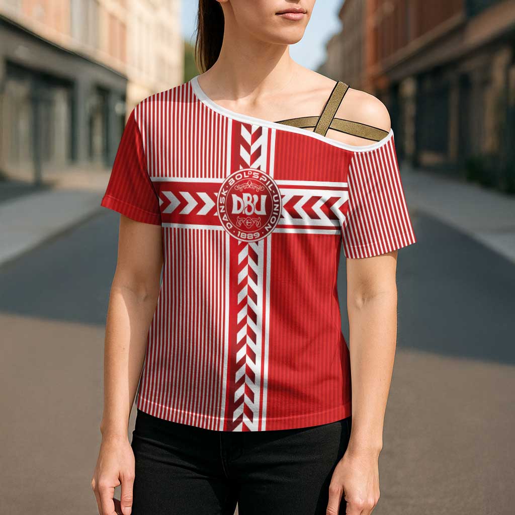 Custom Denmark National Football Cross Shoulder Shirt The Red and Whites Sporty Style - Wonder Print Shop