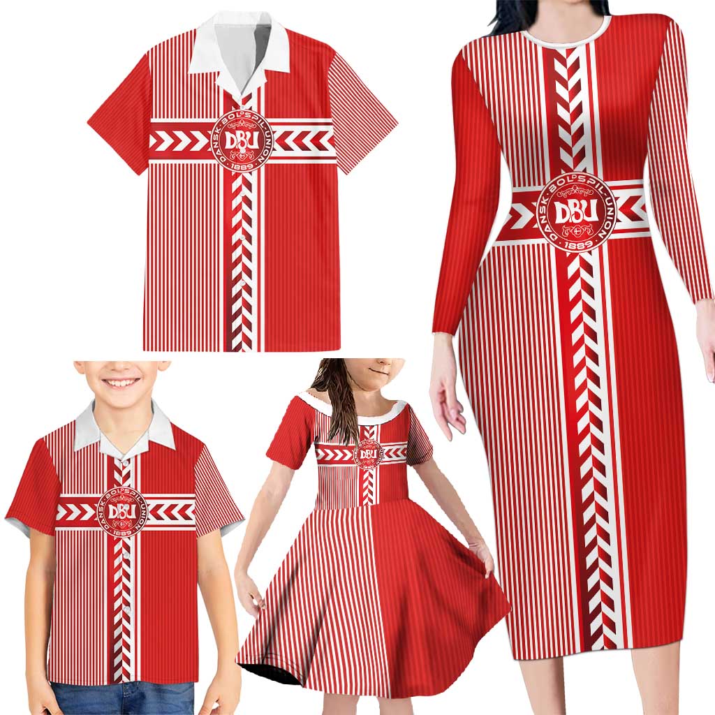 Custom Denmark National Football Family Matching Long Sleeve Bodycon Dress and Hawaiian Shirt The Red and Whites Sporty Style - Wonder Print Shop