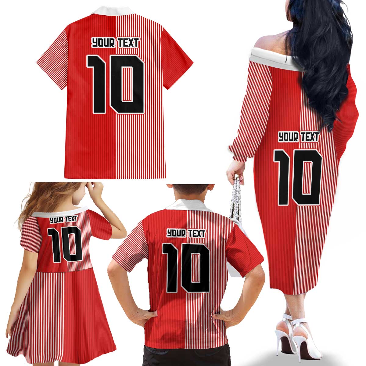 Custom Denmark National Football Family Matching Off The Shoulder Long Sleeve Dress and Hawaiian Shirt The Red and Whites Sporty Style - Wonder Print Shop