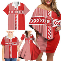 Custom Denmark National Football Family Matching Off Shoulder Short Dress and Hawaiian Shirt The Red and Whites Sporty Style - Wonder Print Shop