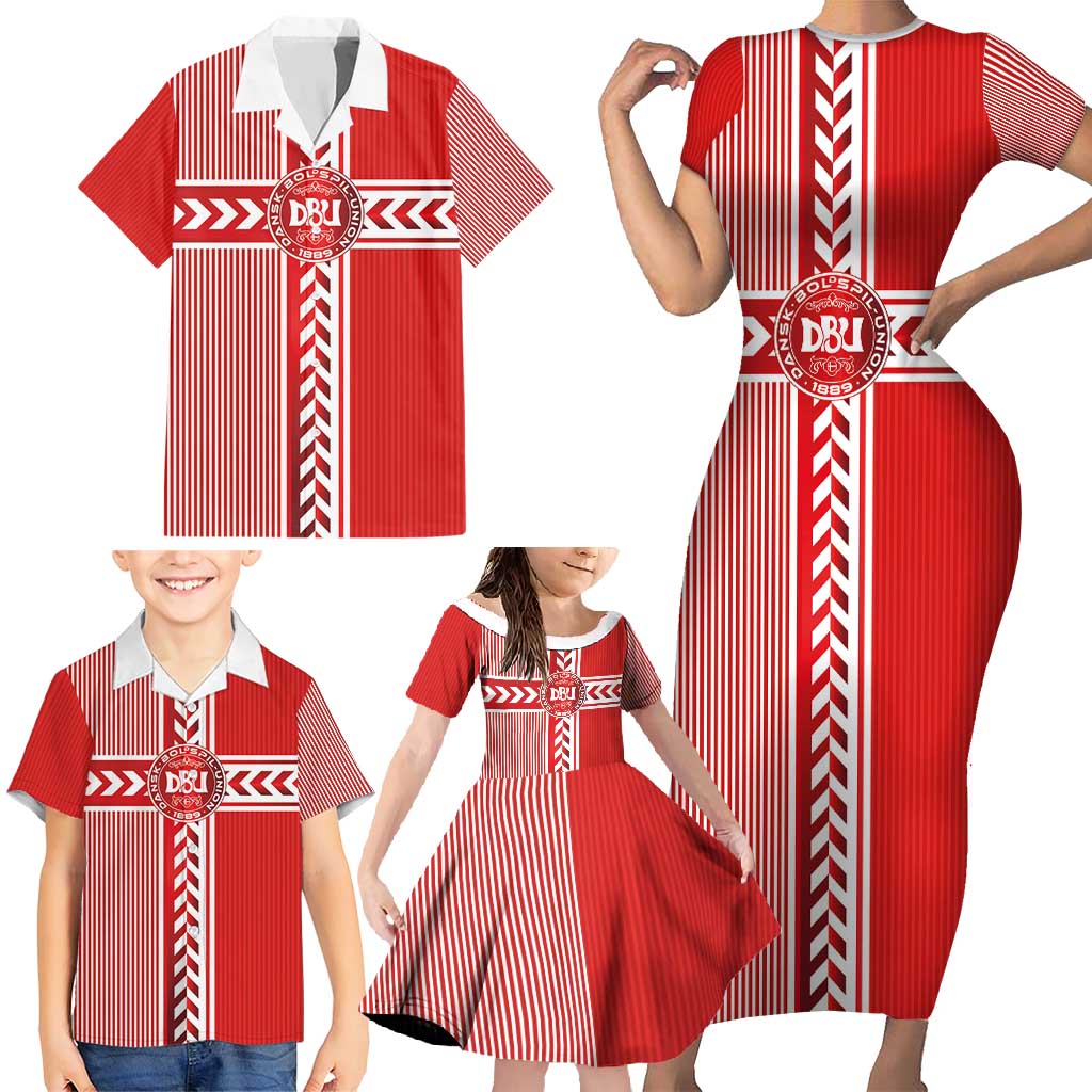 Custom Denmark National Football Family Matching Short Sleeve Bodycon Dress and Hawaiian Shirt The Red and Whites Sporty Style - Wonder Print Shop
