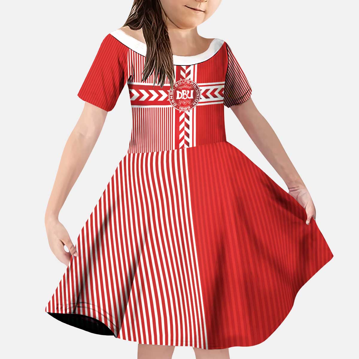 Custom Denmark National Football Kid Short Sleeve Dress The Red and Whites Sporty Style - Wonder Print Shop