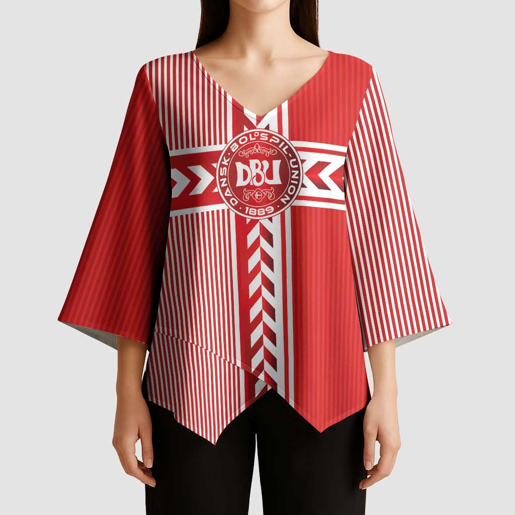 Custom Denmark National Football Kimono Sleeve Blouse The Red and Whites Sporty Style - Wonder Print Shop