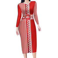 Custom Denmark National Football Long Sleeve Bodycon Dress The Red and Whites Sporty Style - Wonder Print Shop
