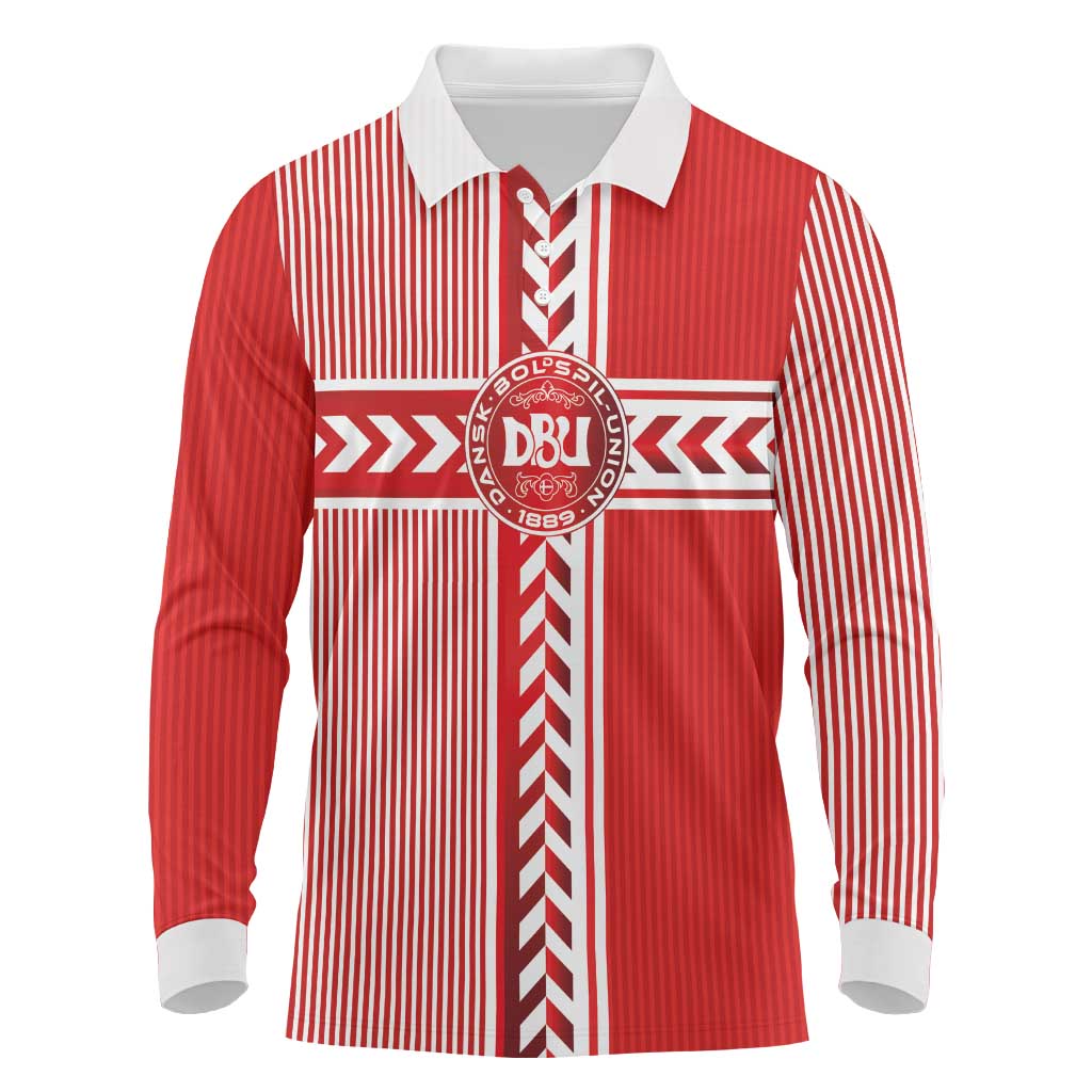 Custom Denmark National Football Long Sleeve Polo Shirt The Red and Whites Sporty Style - Wonder Print Shop