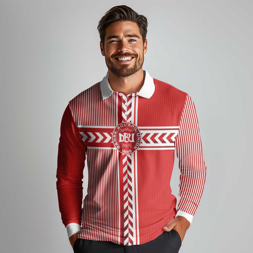 Custom Denmark National Football Long Sleeve Polo Shirt The Red and Whites Sporty Style - Wonder Print Shop