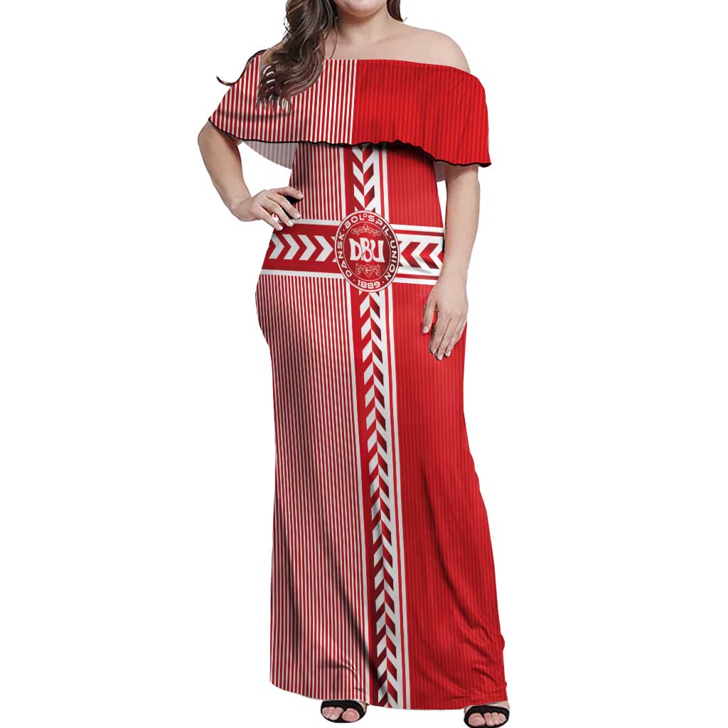 Custom Denmark National Football Off Shoulder Maxi Dress The Red and Whites Sporty Style - Wonder Print Shop