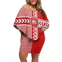 Custom Denmark National Football Off Shoulder Short Dress The Red and Whites Sporty Style - Wonder Print Shop