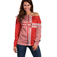 Custom Denmark National Football Off Shoulder Sweater The Red and Whites Sporty Style - Wonder Print Shop