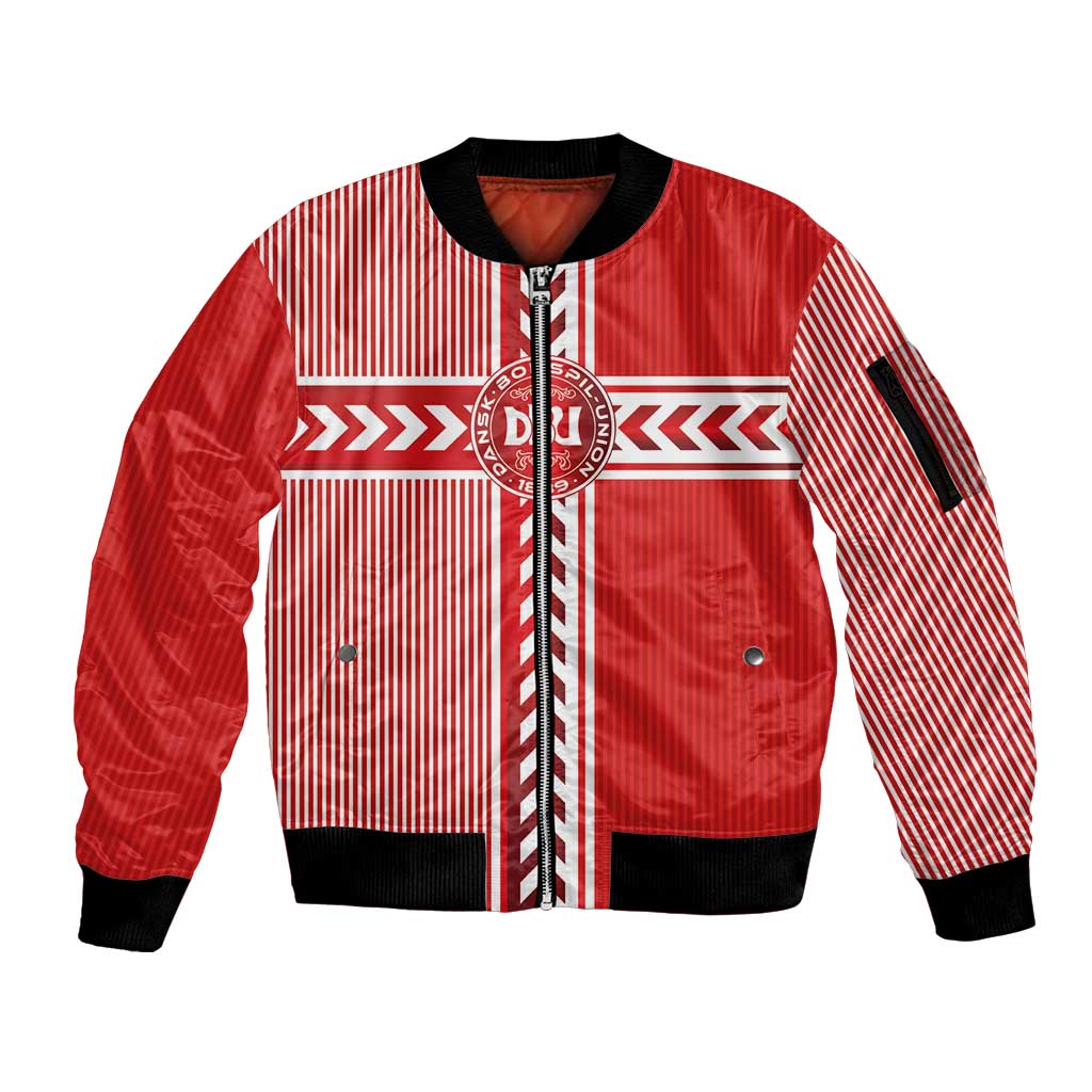 Custom Denmark National Football Sleeve Zip Bomber Jacket The Red and Whites Sporty Style - Wonder Print Shop