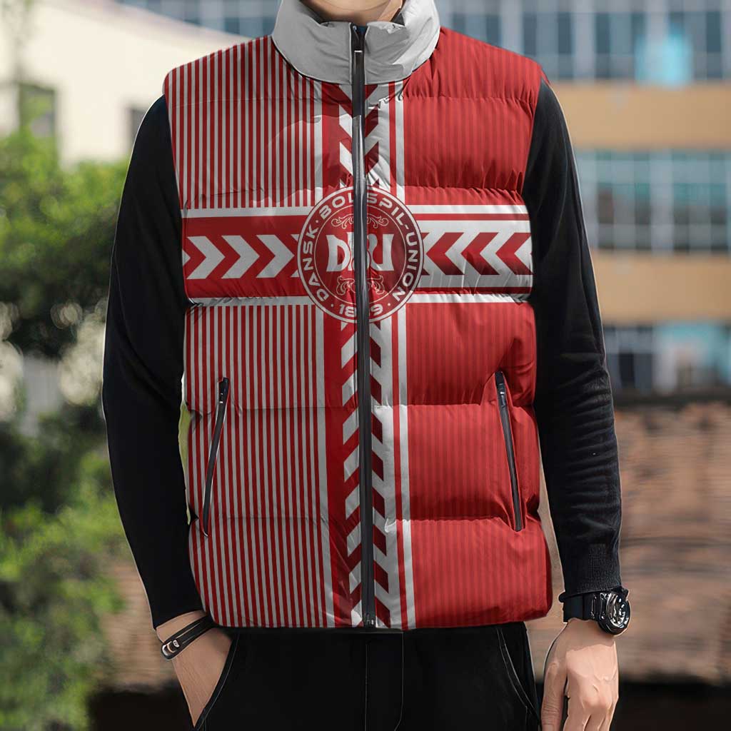 Custom Denmark National Football Sleeveless Puffer Jacket The Red and Whites Sporty Style - Wonder Print Shop