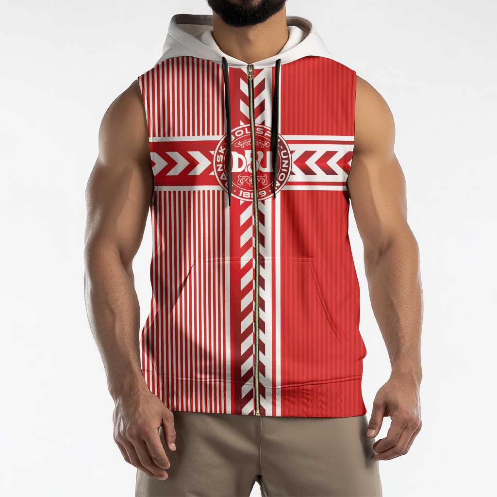 Custom Denmark National Football Sleeveless Zip Hoodie The Red and Whites Sporty Style - Wonder Print Shop