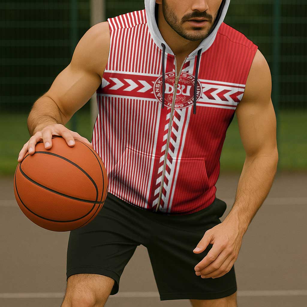 Custom Denmark National Football Sleeveless Zip Hoodie The Red and Whites Sporty Style - Wonder Print Shop