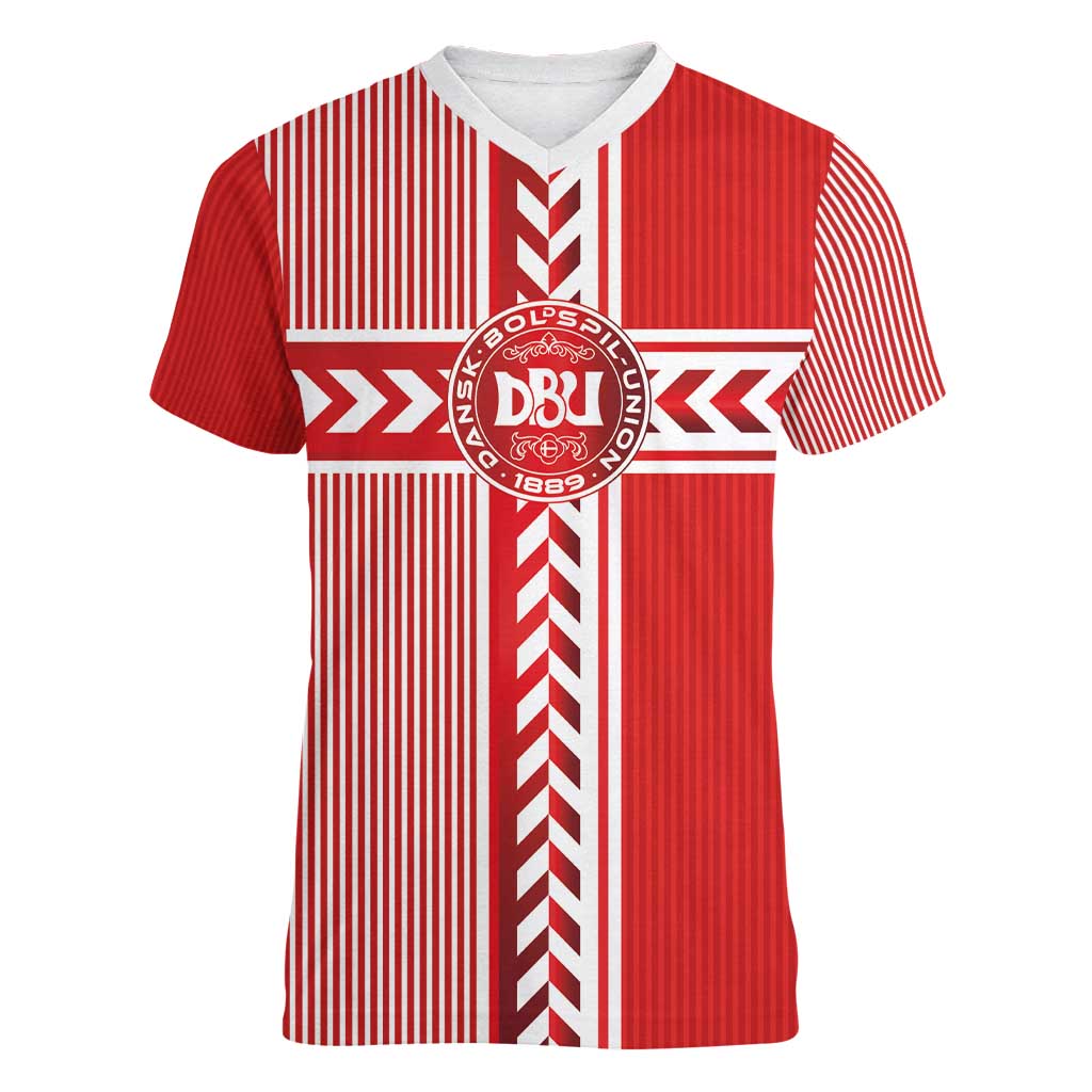 Custom Denmark National Football Women V-Neck T-Shirt The Red and Whites Sporty Style - Wonder Print Shop