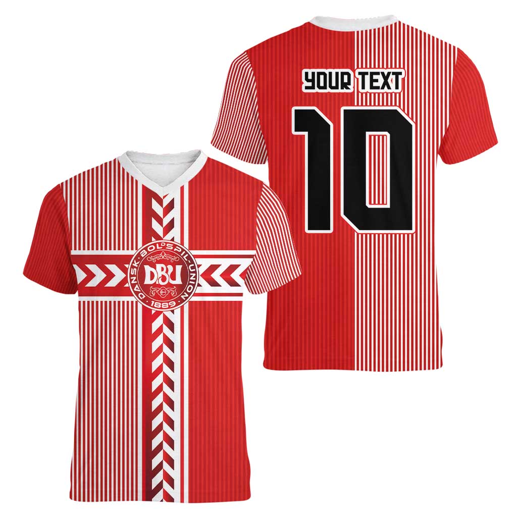 Custom Denmark National Football Women V-Neck T-Shirt The Red and Whites Sporty Style - Wonder Print Shop