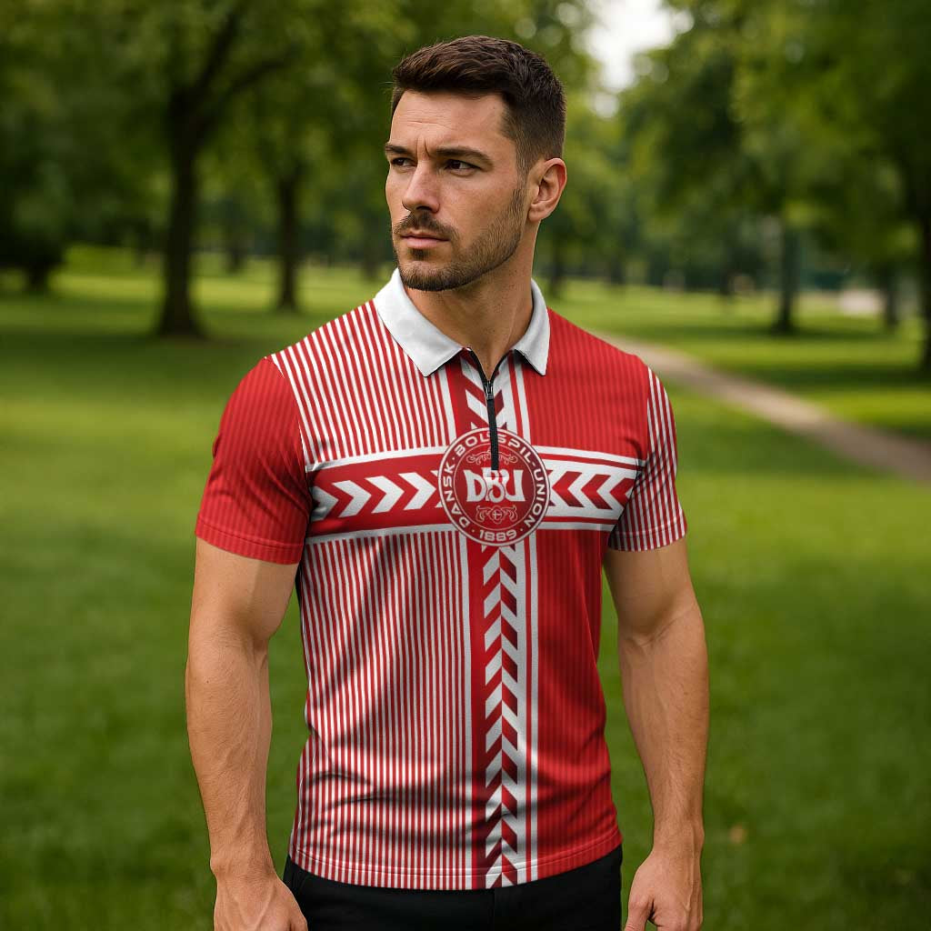Custom Denmark National Football Zipper Polo Shirt The Red and Whites Sporty Style - Wonder Print Shop