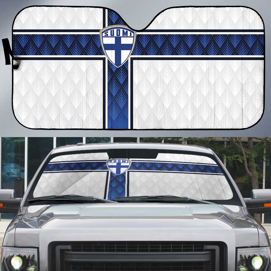 Finland National Football Auto Sun Shade Pine Trees with Diamond Shapes - Wonder Print Shop