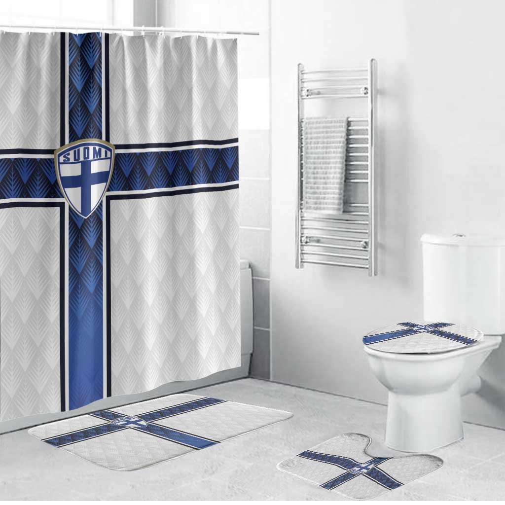 Finland National Football Bathroom Set Pine Trees with Diamond Shapes - Wonder Print Shop