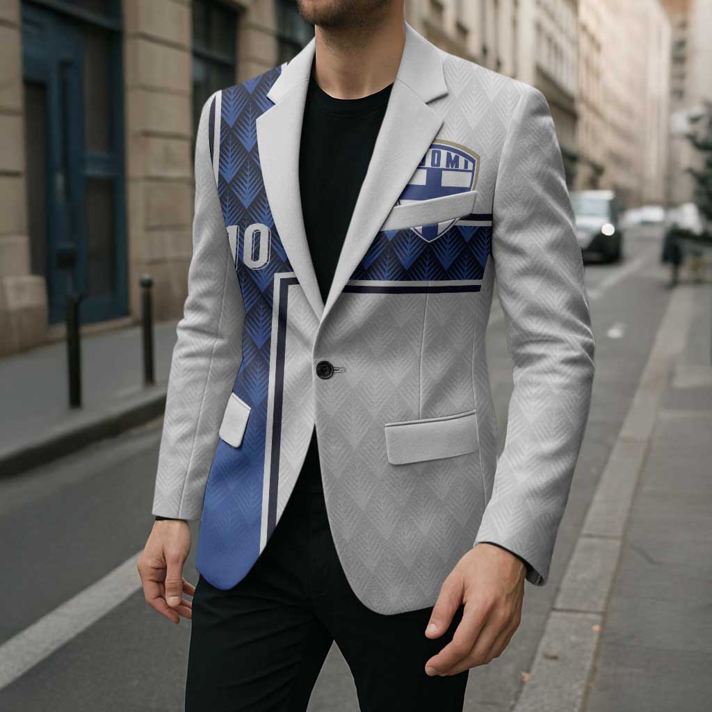 Custom Finland National Football Blazer Pine Trees with Diamond Shapes - Wonder Print Shop