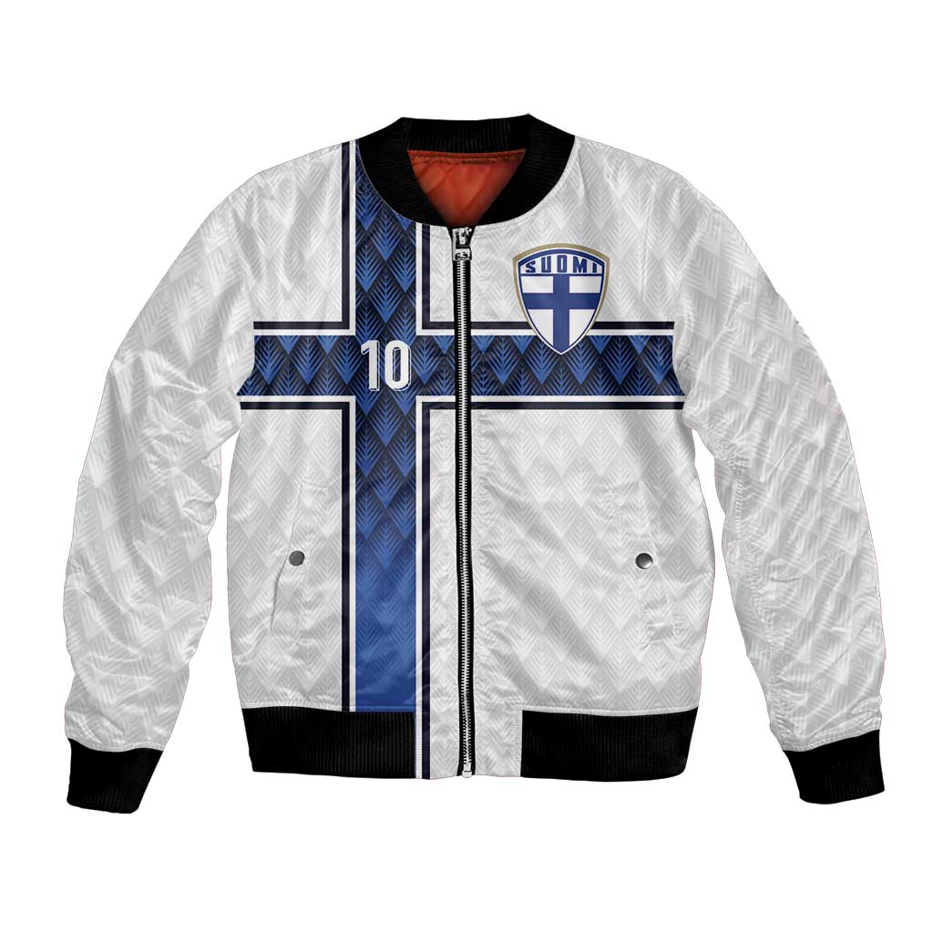 Custom Finland National Football Bomber Jacket Pine Trees with Diamond Shapes - Wonder Print Shop