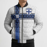 Custom Finland National Football Bomber Puffer Jacket Pine Trees with Diamond Shapes - Wonder Print Shop