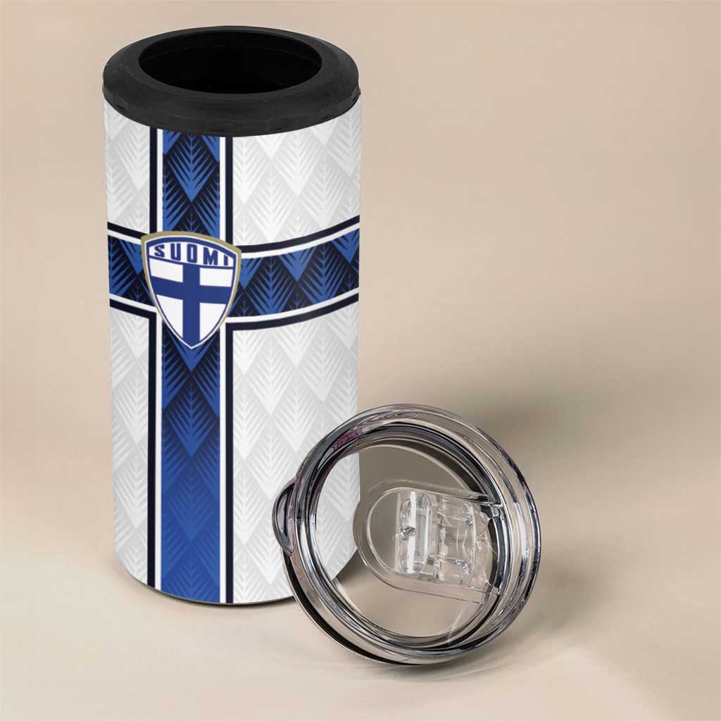 Custom Finland National Football 4 in 1 Can Cooler Tumbler Pine Trees with Diamond Shapes - Wonder Print Shop